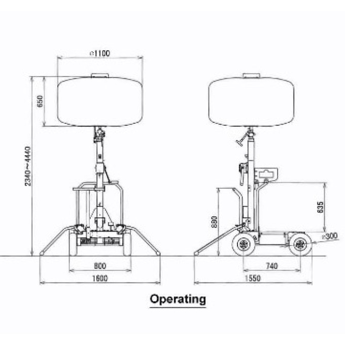 Balon iluminare constructii 800W - 110.000 lumeni – 4,4 m inaltime - cu carucior